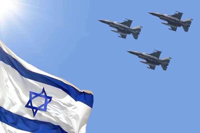 1965607009 featured image Israeli flag with three fighter jets in flight
