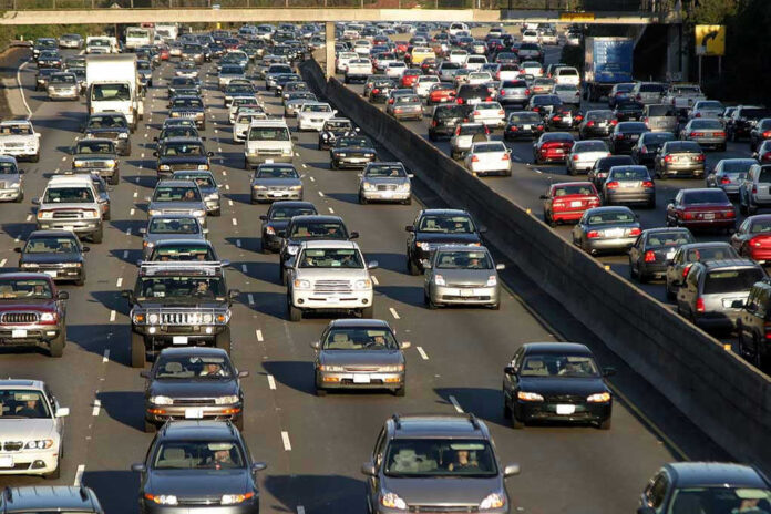 Heavy traffic on a multi lane highway