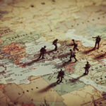 Toy soldiers on a world map background