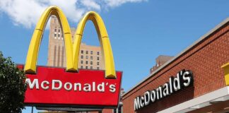 McDonald's restaurant sign with menu items displayed