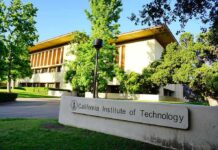 Exterior view of the California Institute of Technology building surrounded by trees