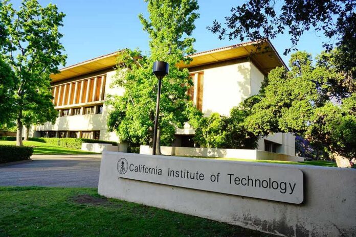 Exterior view of the California Institute of Technology building surrounded by trees