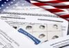 U.S. immigration and naturalization documents with American flag