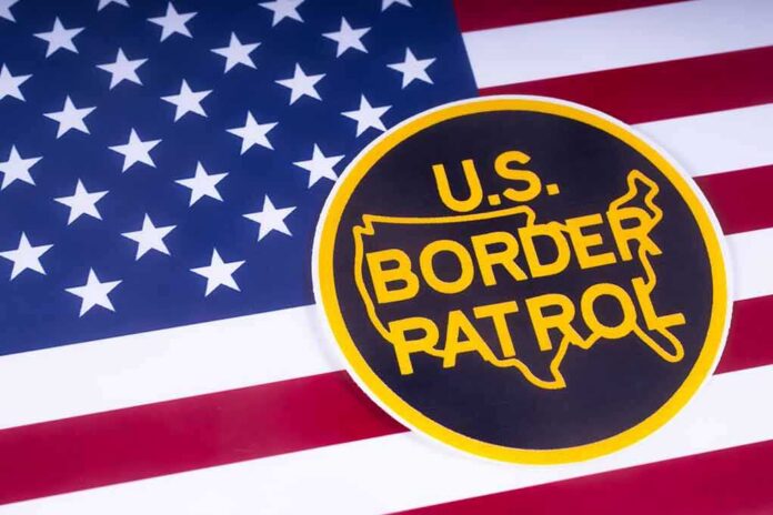 U.S. Border Patrol emblem on American flag
