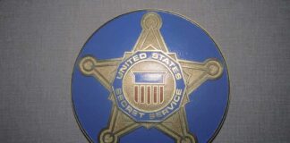 United States Secret Service badge emblem on blue background