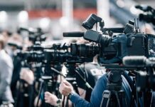 NYT CRUSHED In Rare Defamation Beatdown Broadcast cameras on tripods at a press event