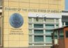 Foreign U.S Citizens Warned: Flights Out Vanish Overnight United States Embassy exterior with signage and seal