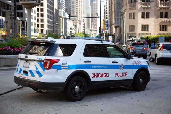 Chicago police SUV parked on a downtown street