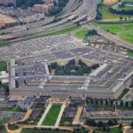 Pentagon Livestream – Pope Slams Death Penalty Aerial view of a large pentagon-shaped government complex