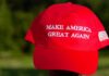 Dem Candidate’s Bizarre Anti-MAGA Rant Goes Viral Red baseball cap with political slogan and small U.S. flag patch