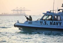 U.S DESTROYS Iran Spy Boat – Huge Explosion! U.S. Navy patrol boat with armed crew on the water